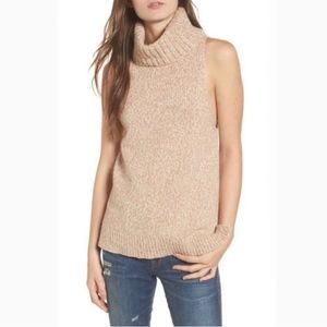 Madewell Wool Blend Turtleneck Cutaway Sweater-Vest Tan Cream - Medium